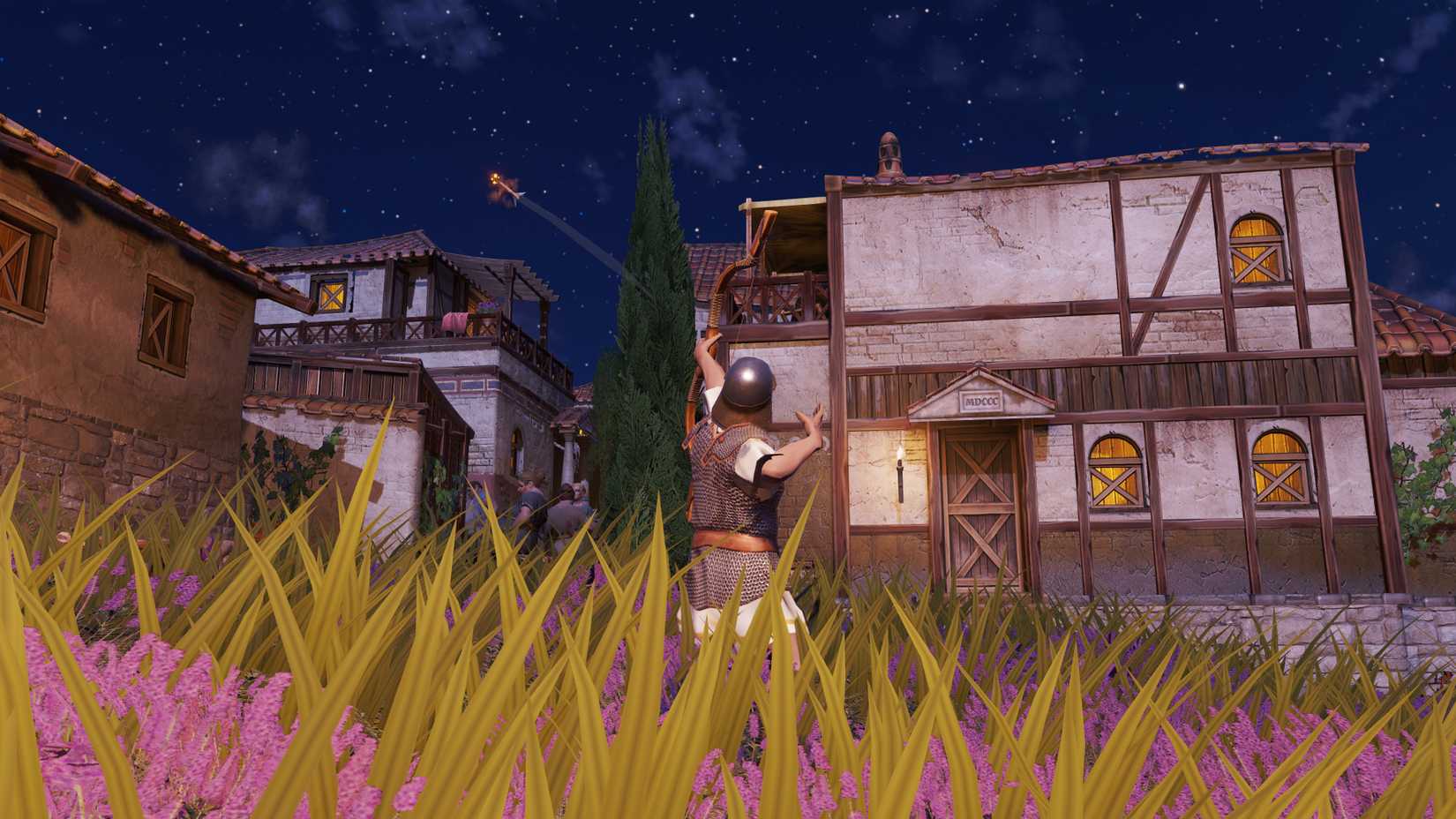 A player shooting an arrow in third-person mode in Anno 117: Pax Romana.