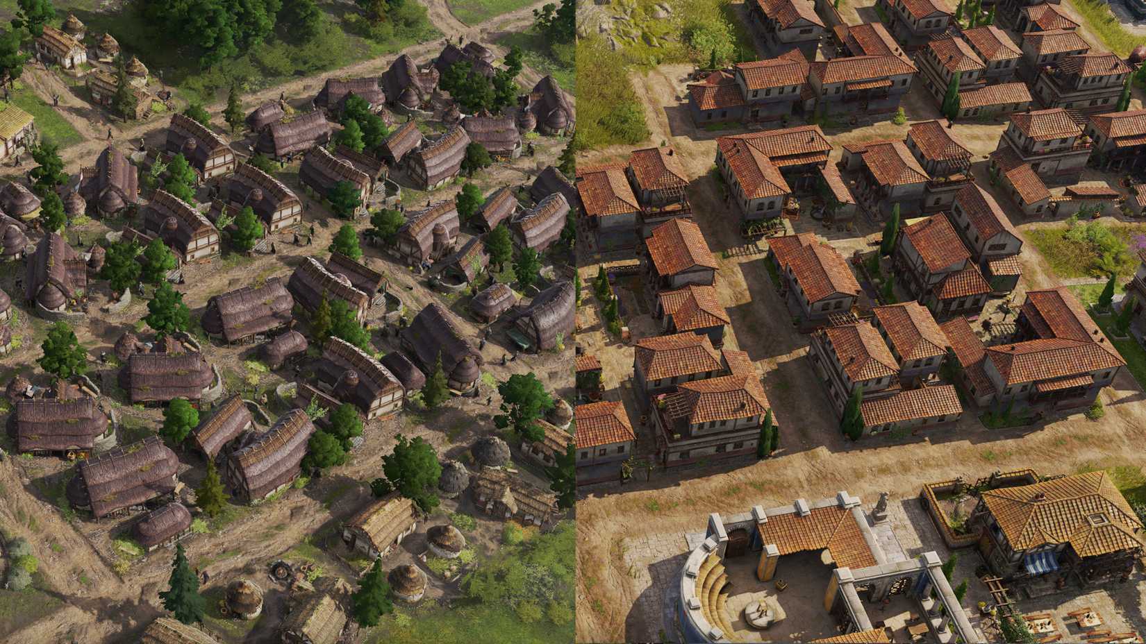 A Celtic and Roman town side by side in Anno 117: Pax Romana.