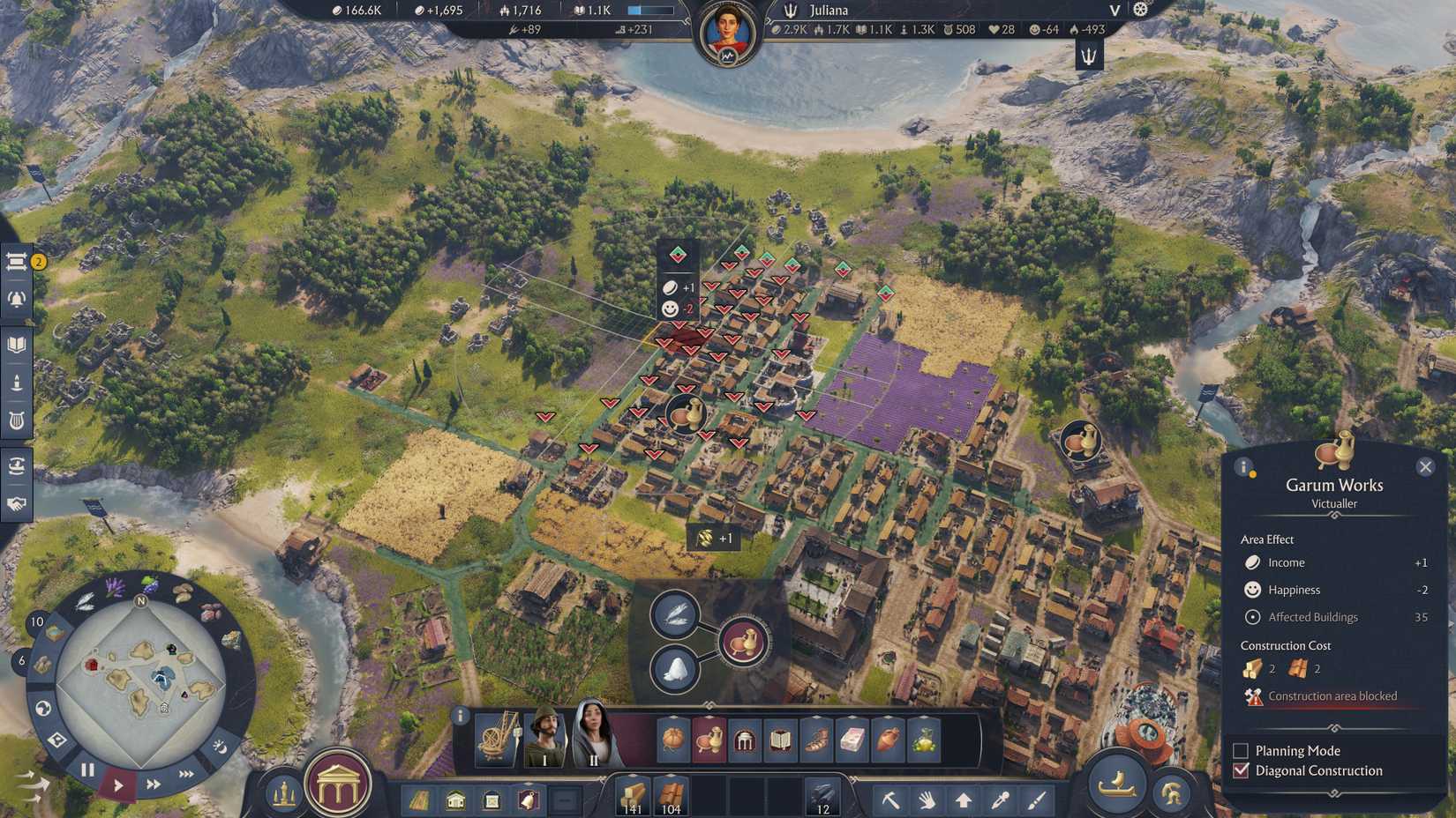 A player is about to build a Garum production building in Anno 117: Pax Romana.