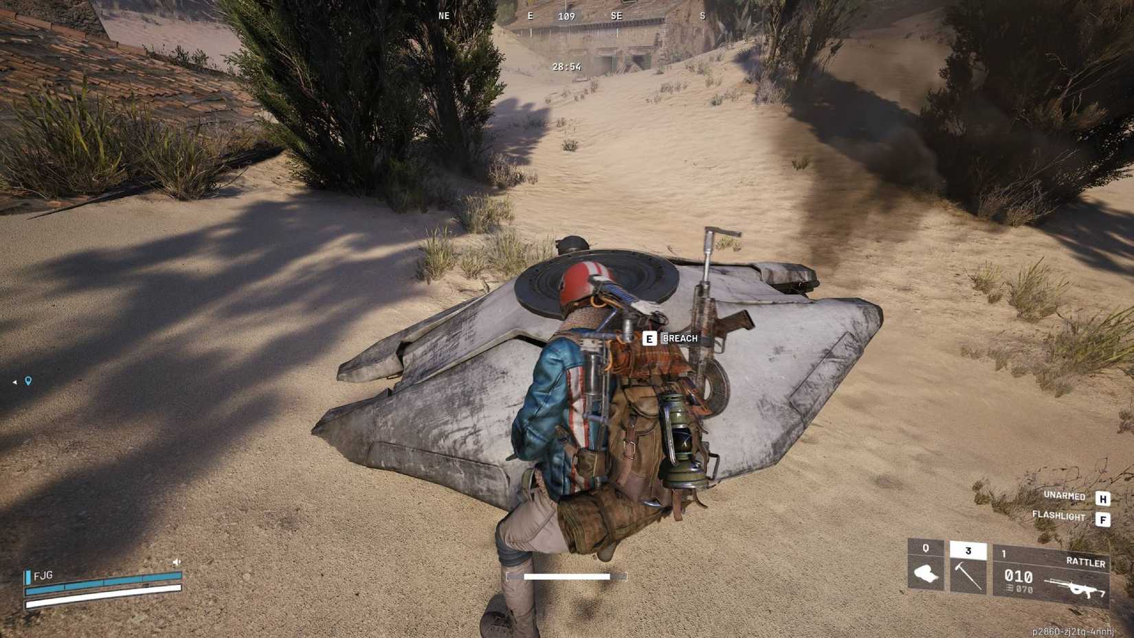 The player in Arc Raiders breaching into a downed Arc probe.