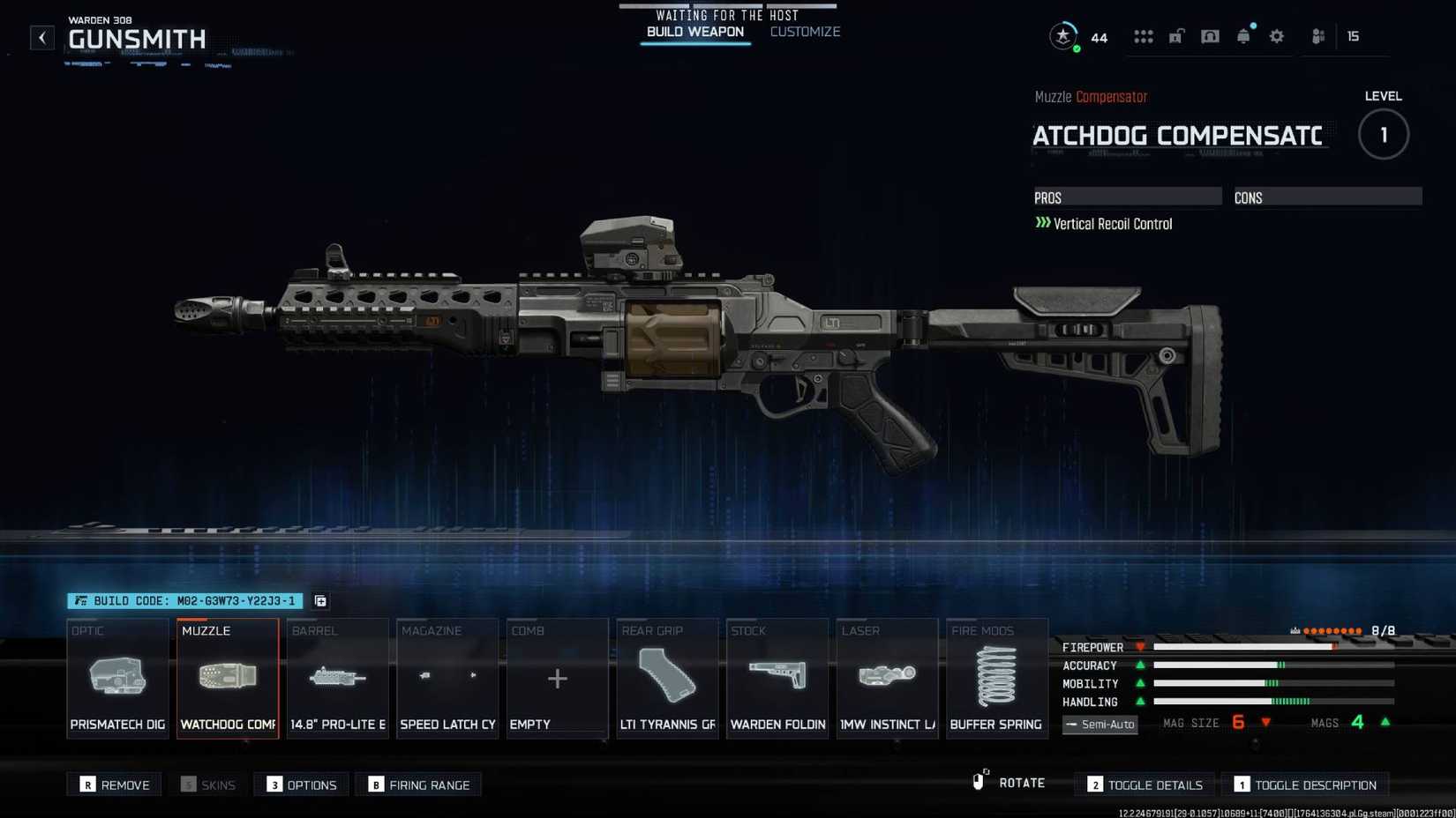 The Warden 308 in Black Ops 7 with the attachments listed in this guide.