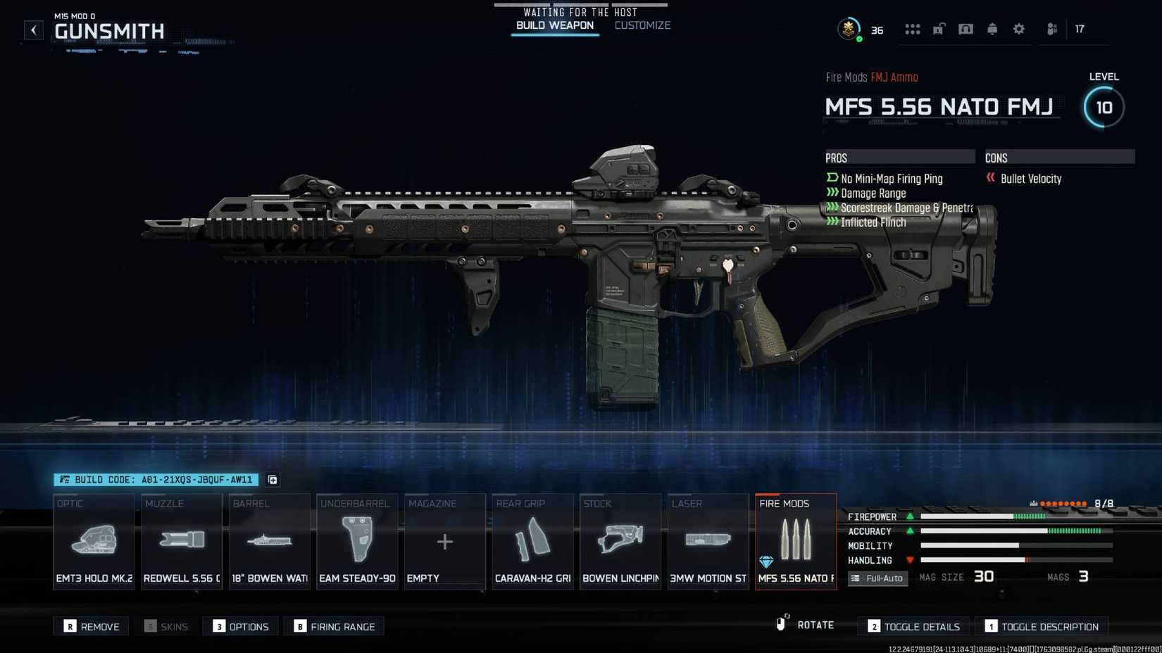 The attachments for the M15 Mod 0 listed in this guide in-game in Black Ops 7.