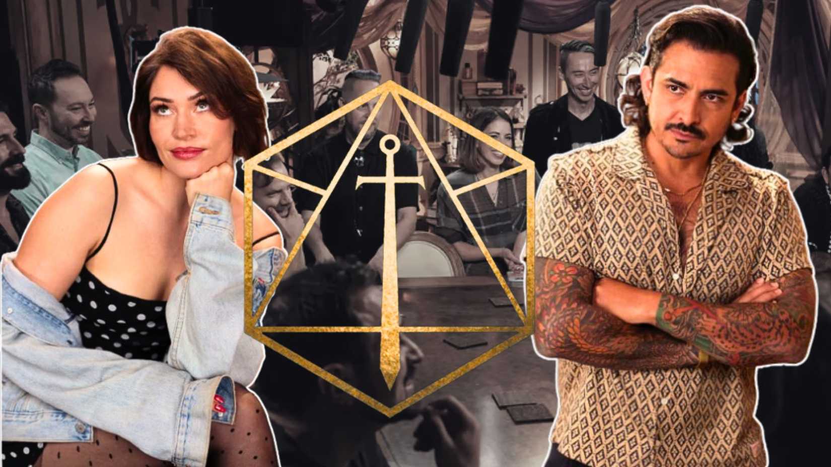 An image featuring Whitney Moore, the Critical Role logo, and Robbie Daymond, posing.