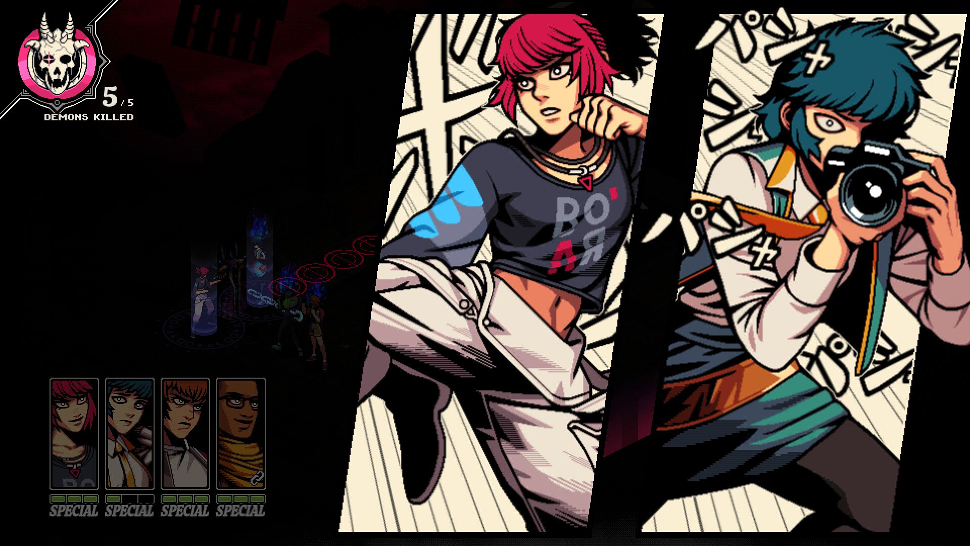 A screenshot of slice of life RPG Demonschool, featuring two of its main characters.