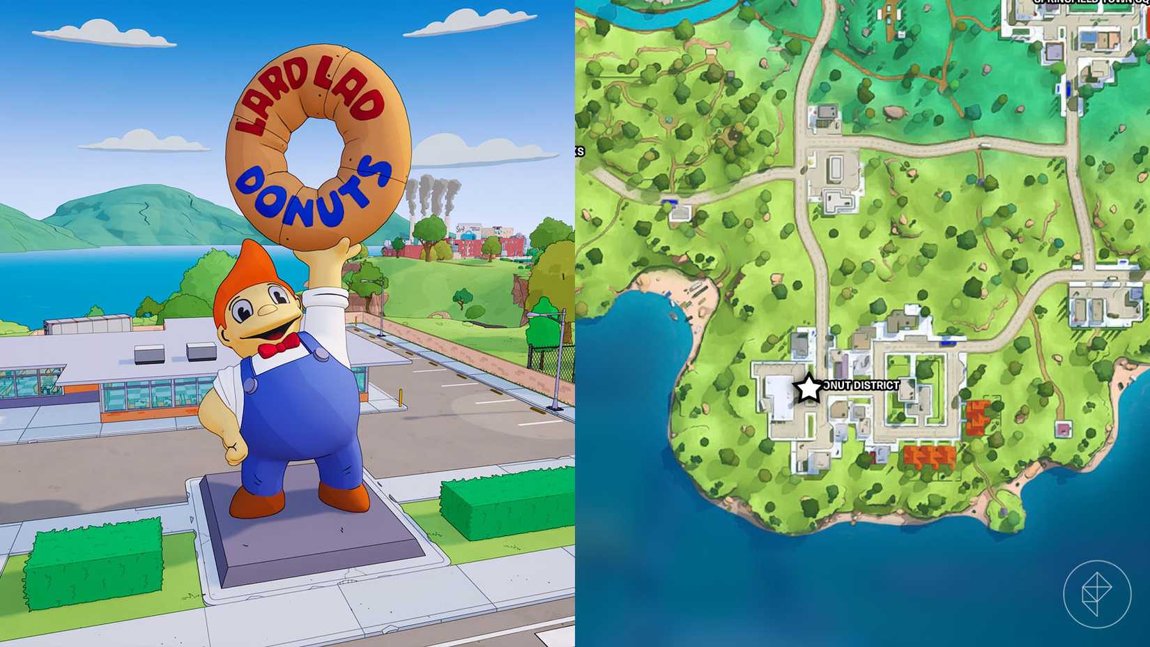 The Lard Lad Donuts statue from the Simpsons as it appears in Fortnite.