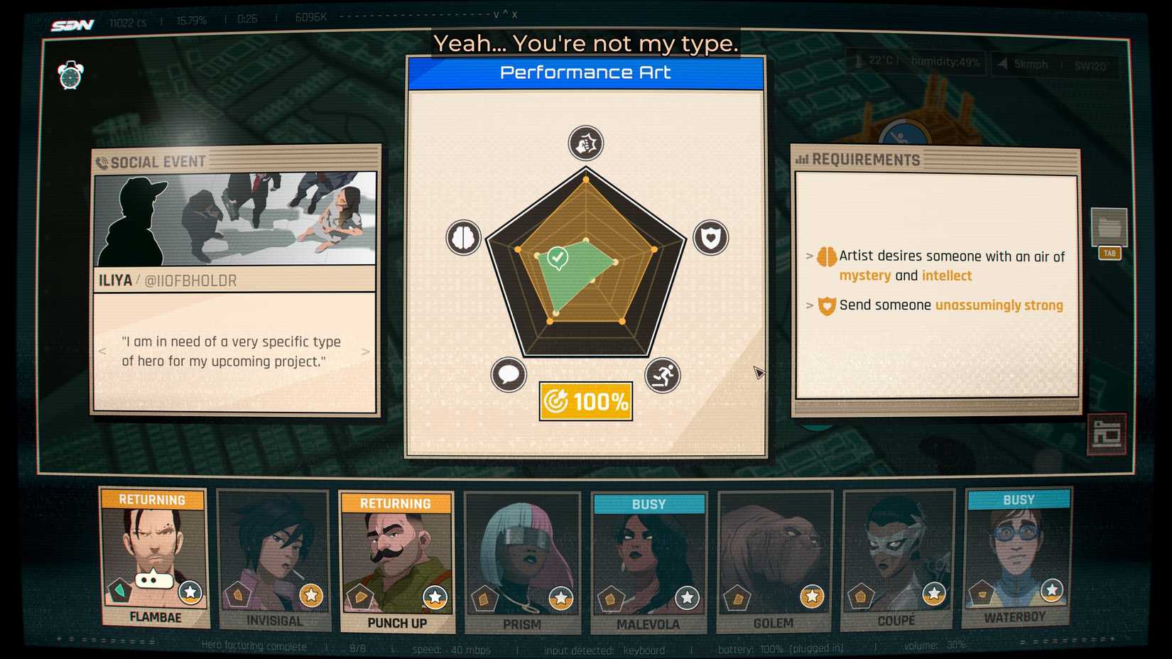 A skill results screen in Dispatch