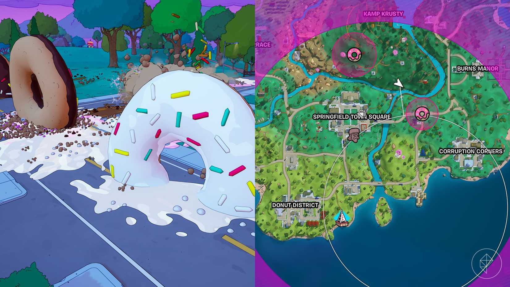 Donut storms as they appear on the Fortnite map.