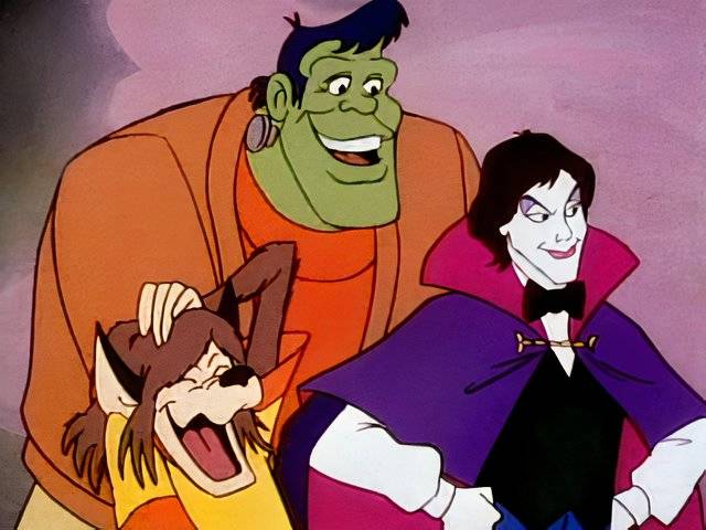 Howler the werewolf, Frankie the Frankenstein-type, and Drak Jr. standing together from the 1980s Drak Pack