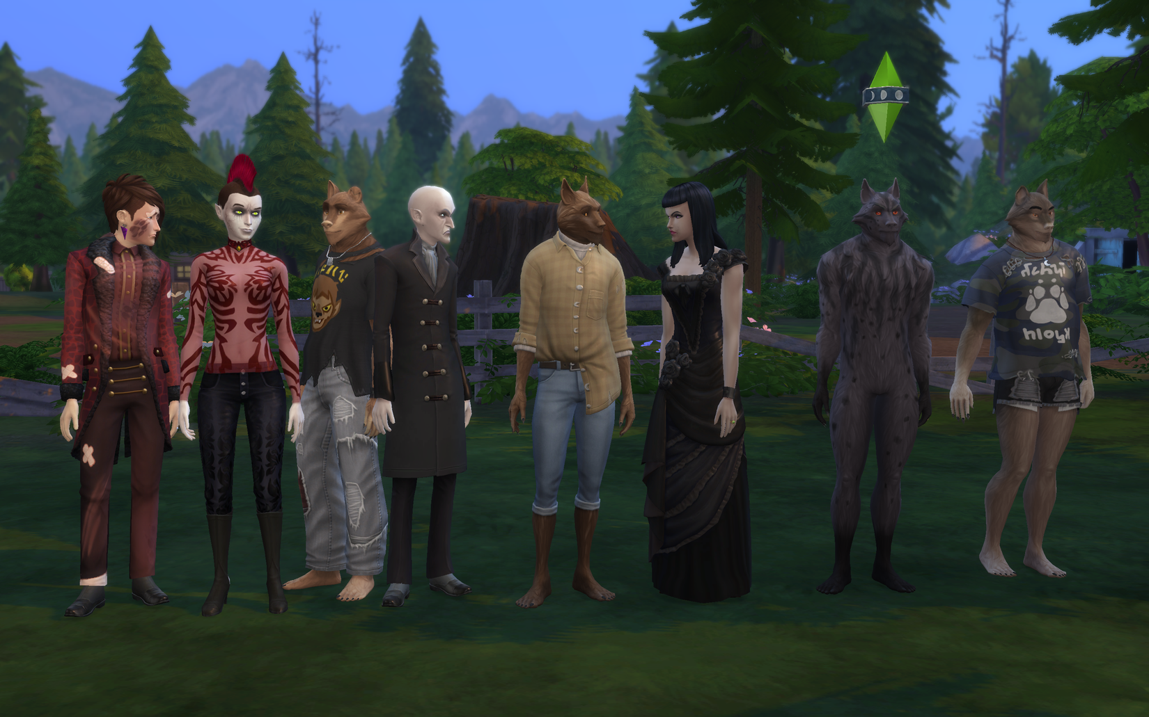 Sims 4 vampires and werewolves experiment group stood in a line