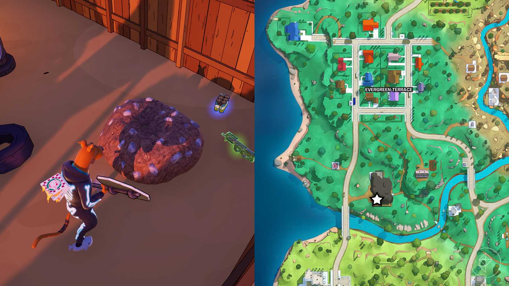 A pile of diggable dirt at the Springfield Tire Yard in Fortnite.
