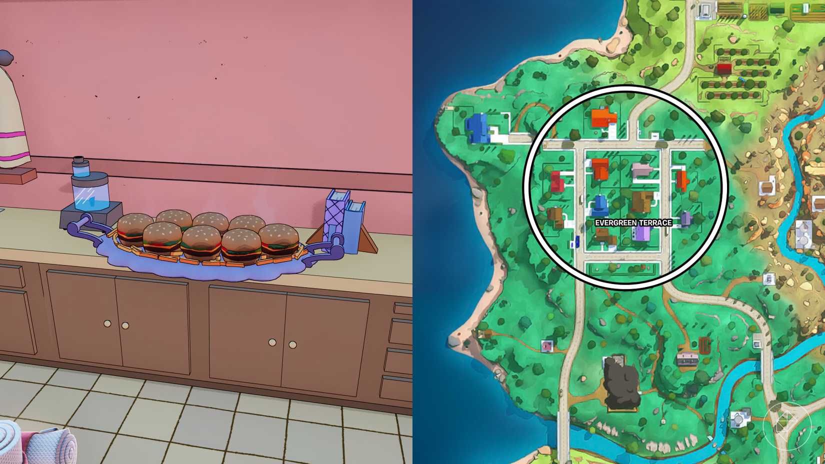 A tray of steamed hams (hamburgers) found in Fortnite.
