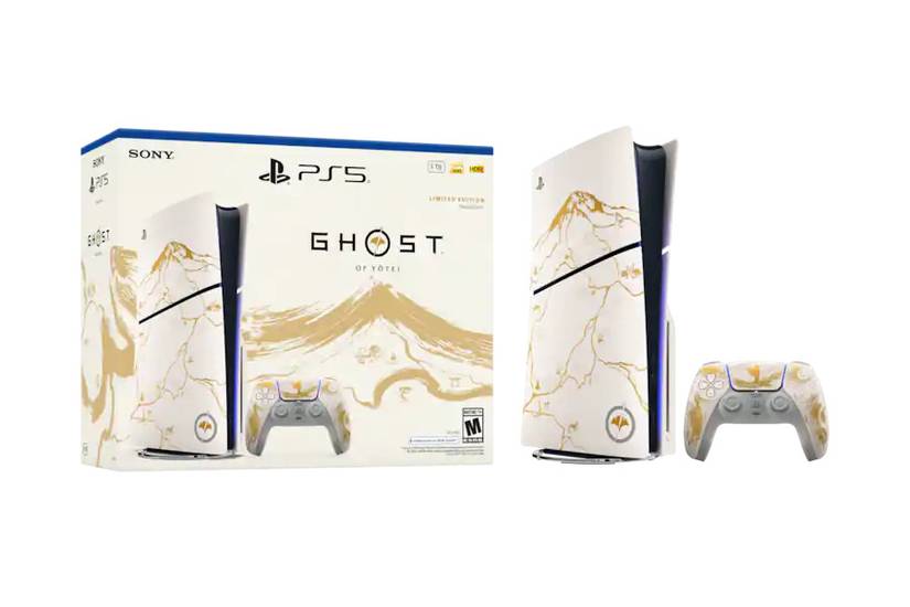 A special edition Ghost of Yotei PS5 is shown against a white background.