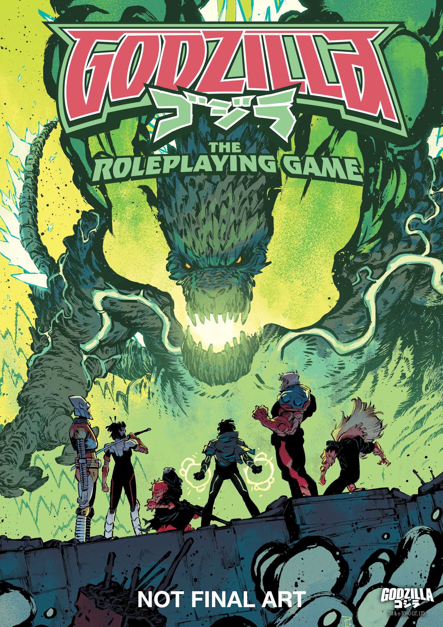 Box art for Godzilla: The Roleplaying Game features G-Force from the IDW Comics 2025 Godzilla run