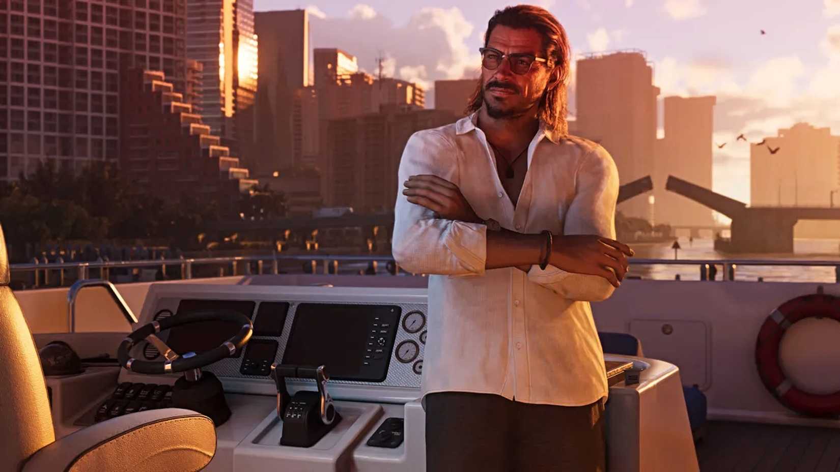 A GTA 6 character standing on a boat