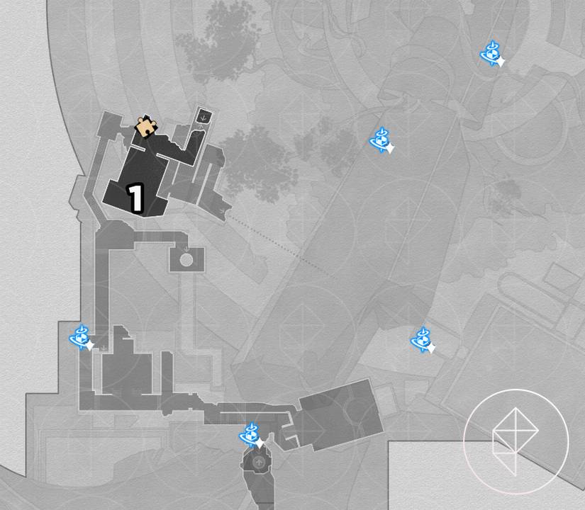 A map of the B1 floor of "Memortis Shore" in Honkai: Star Rail