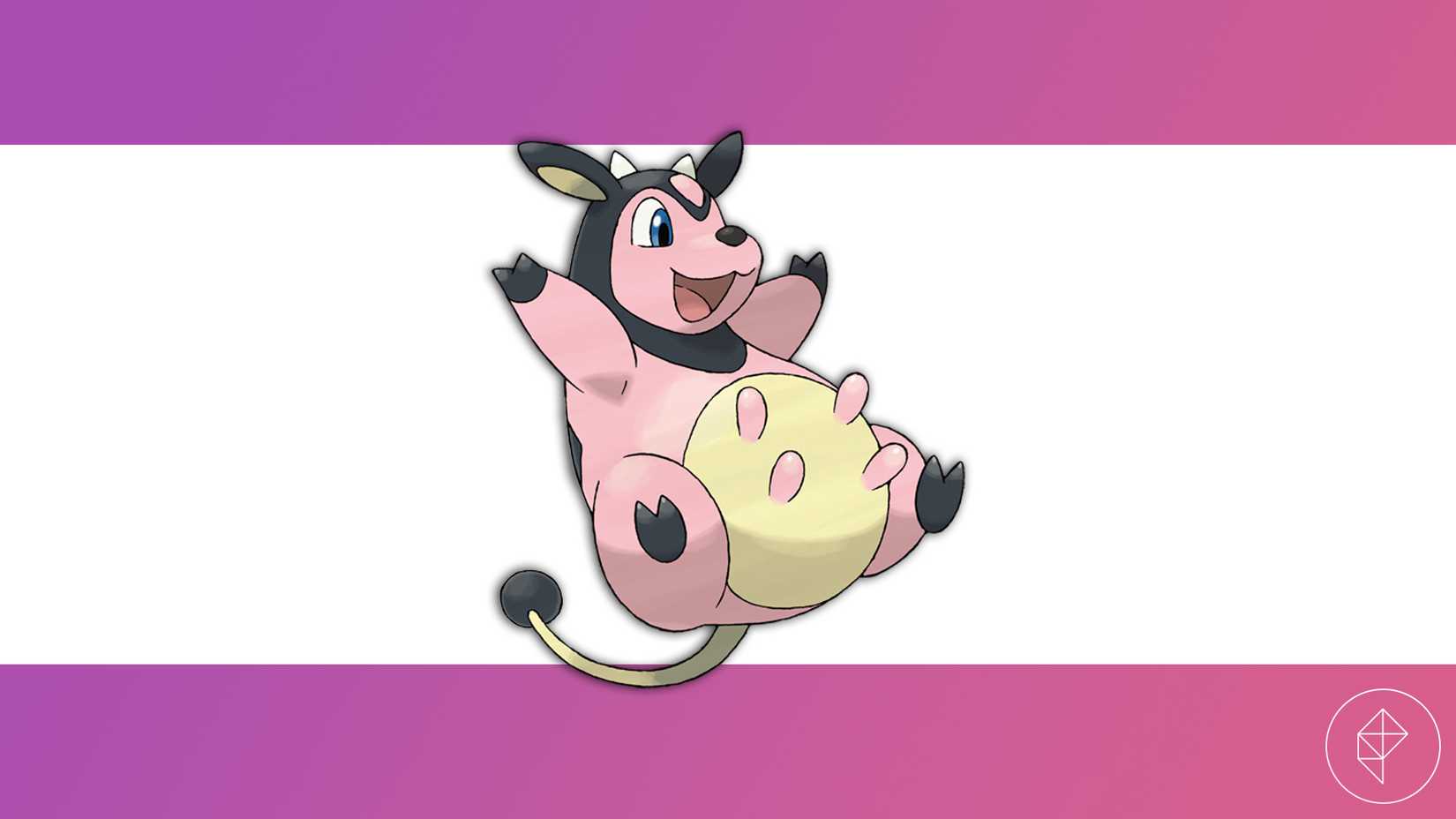 Miltank against a pink and white background
