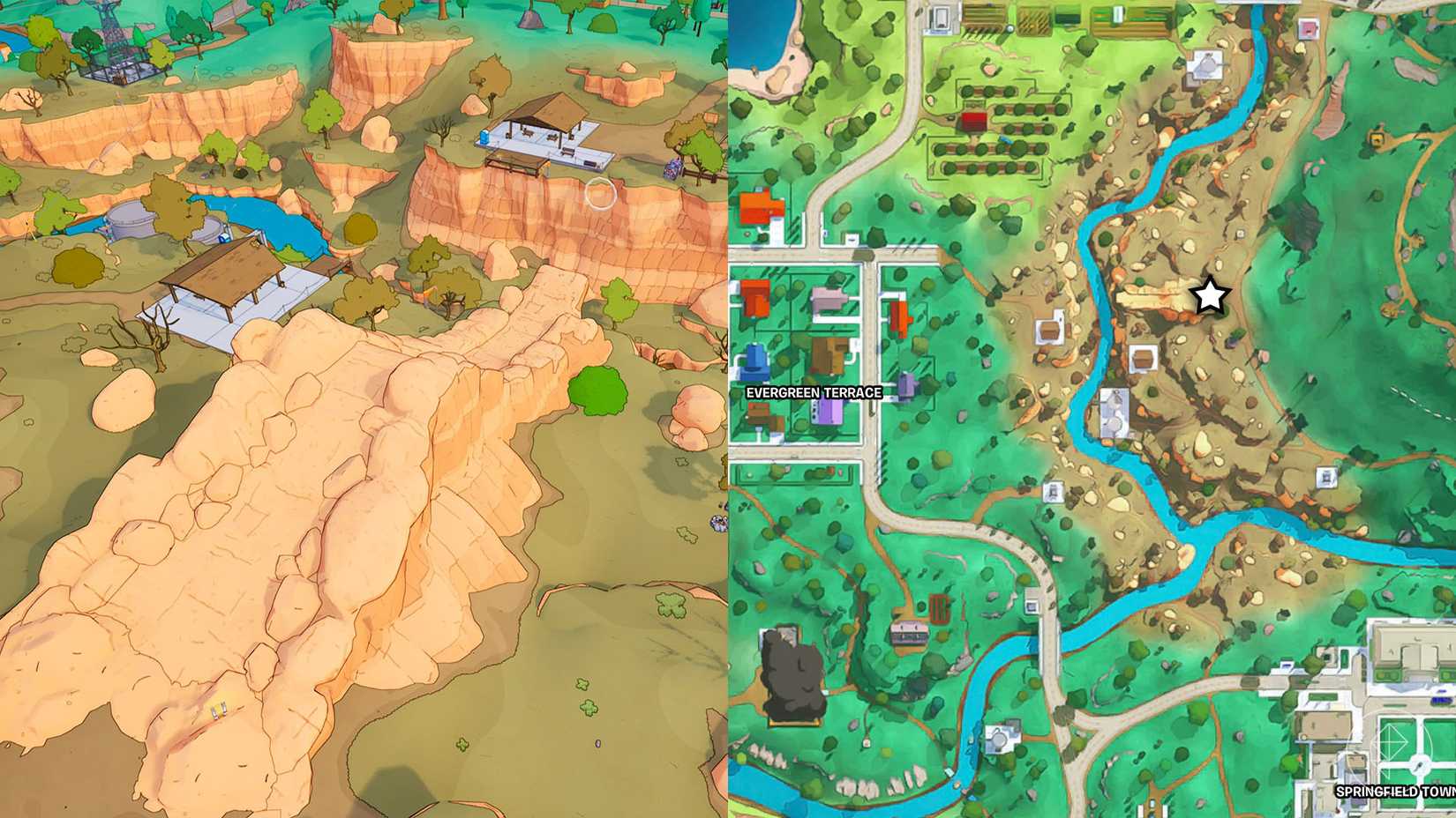 A ramp that allows you to jump over the Springfield Gorge in Fortnite.