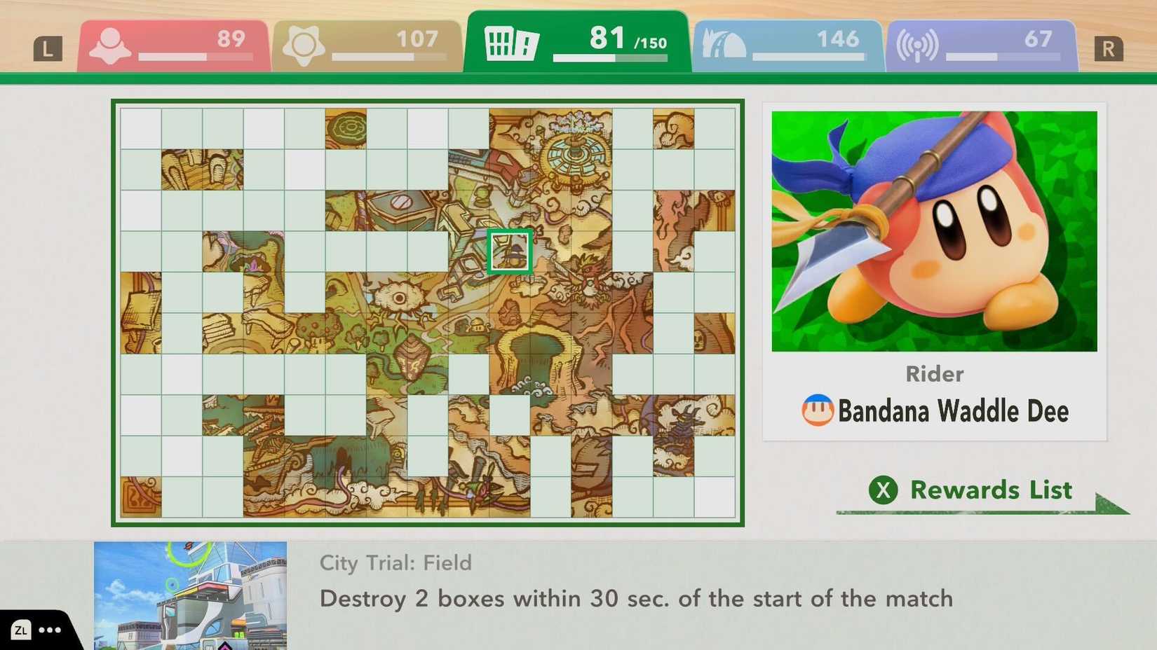 A challenge board appears in Kirby Air Riders.