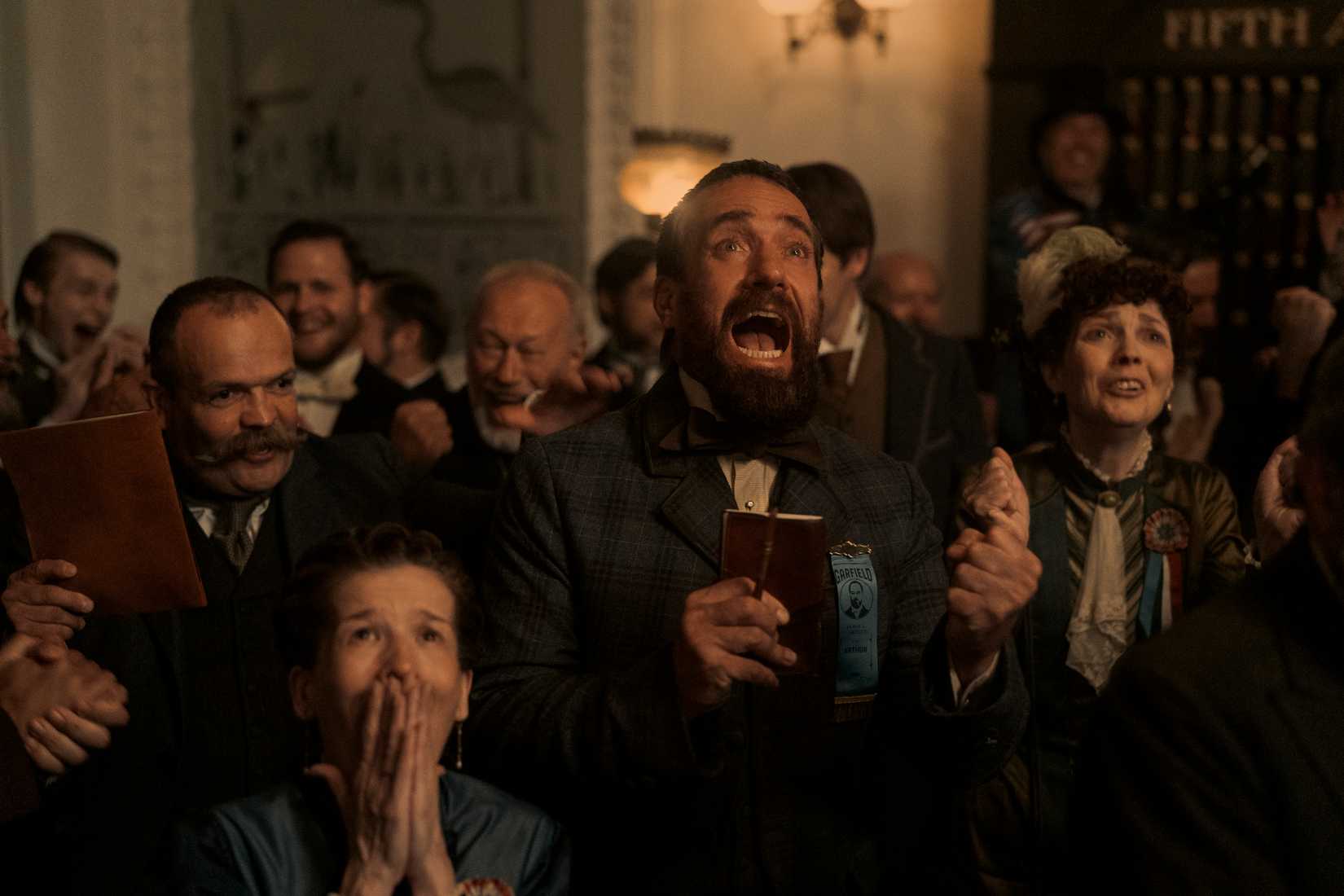 Death By Lightning: Matthew Macfadyen as Charles J. Guiteau cheering in the night