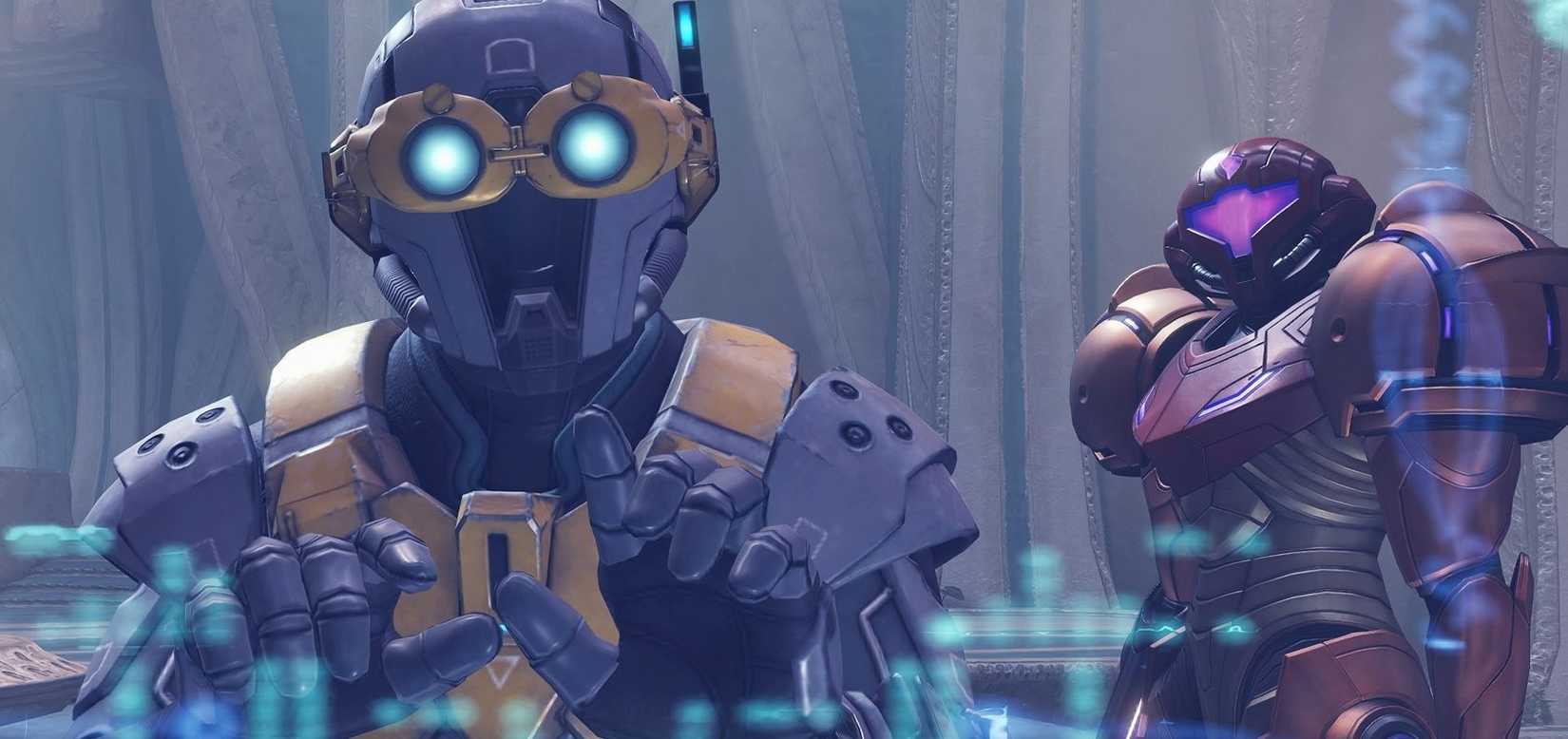 Samus and Myles stand together in Metroid Prime 4: Beyond.