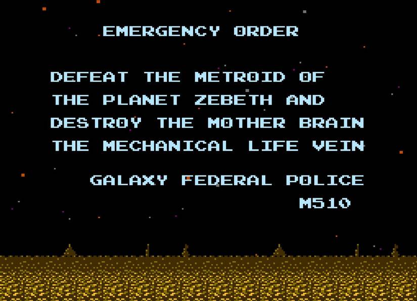 The splash screen of Metroid sets up the game's story.
