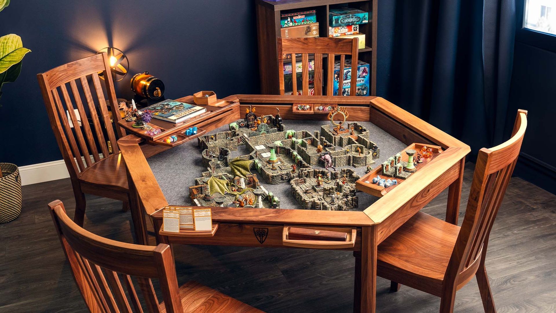 A product photo of the Wyrmwood hex gaming table for six