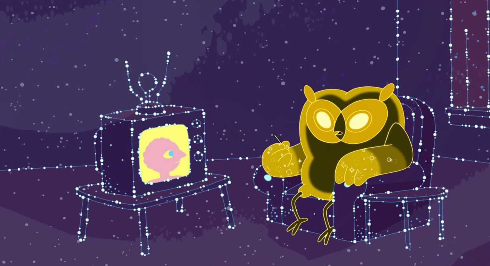 Cosmic Owl นั่งบนเก้าอี้และดูทีวีใน Adventure TIME