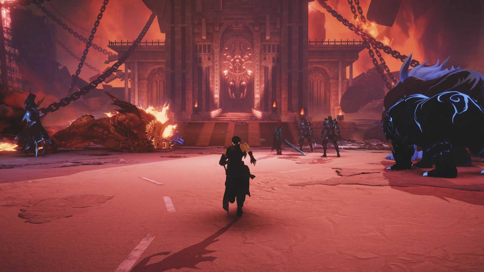 sung jinwoo running towards a building in solo leveling arise overdrive.