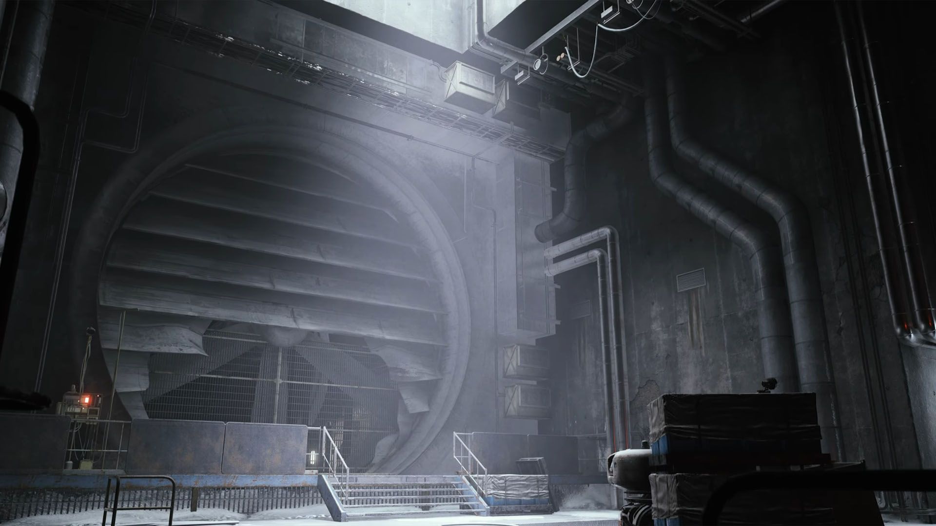 A giant fan in a cold and bleak environment in Arc Raiders.