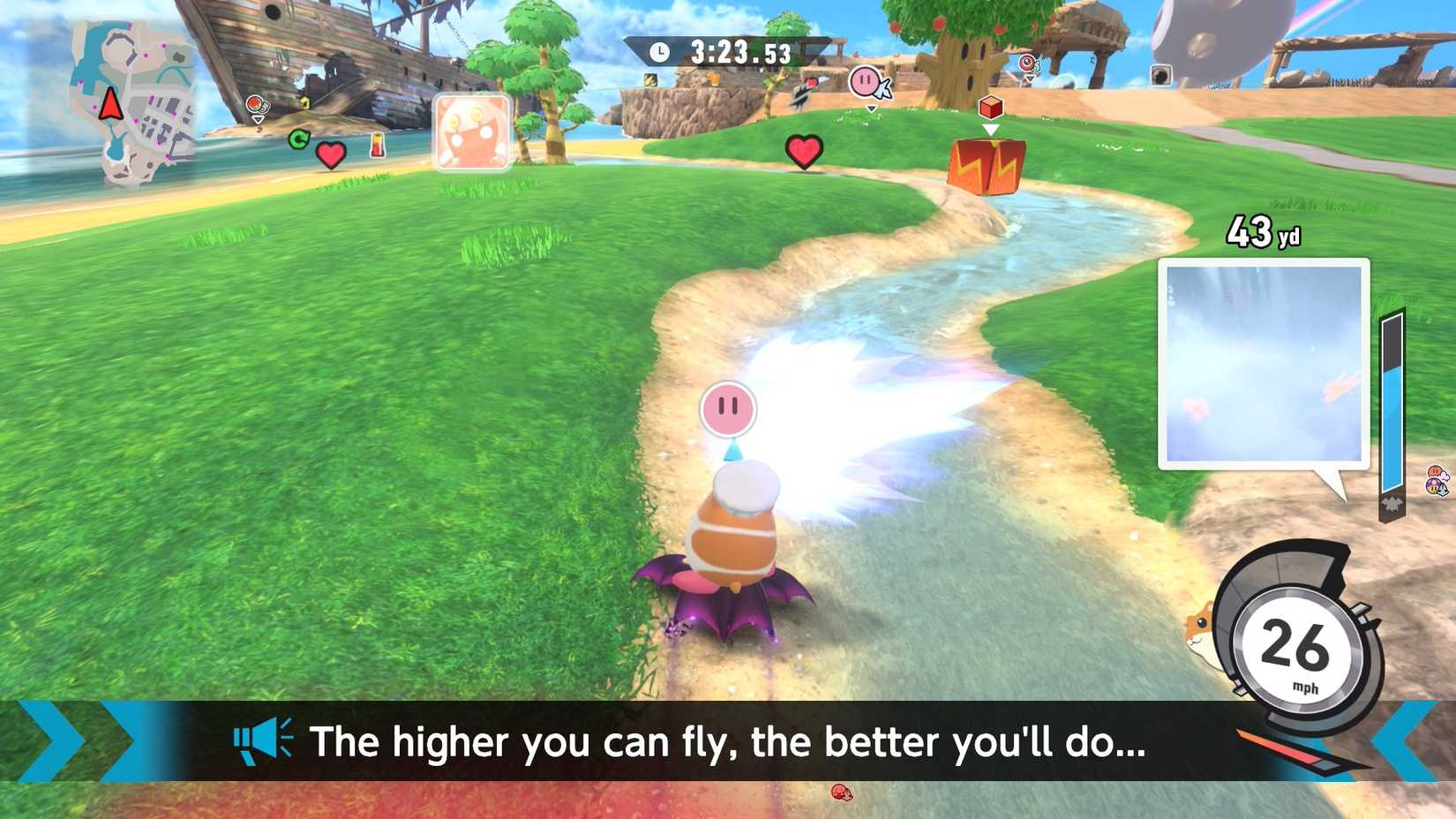 Rick gets a hint about the Stadium level in Kirby Air Riders.