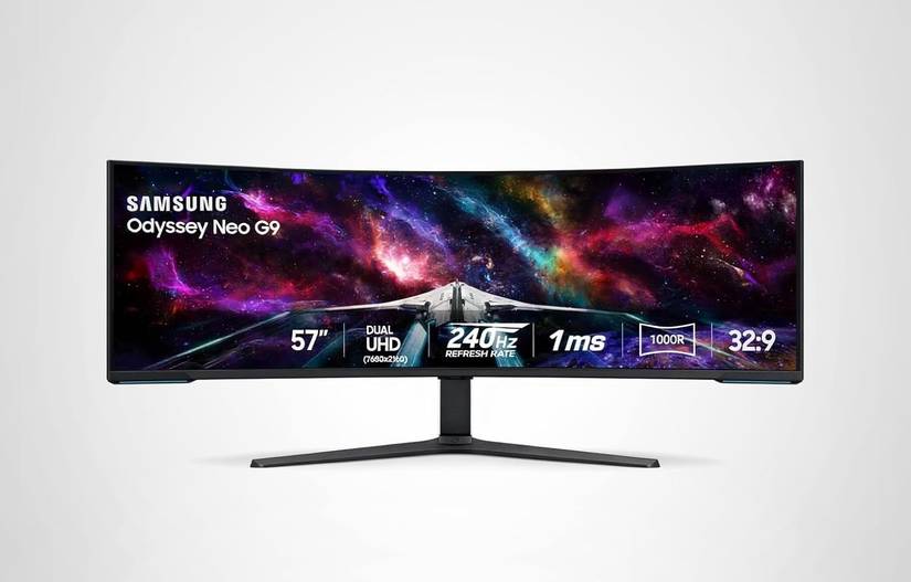 An Odyssey Neo G9 sits on a white background.