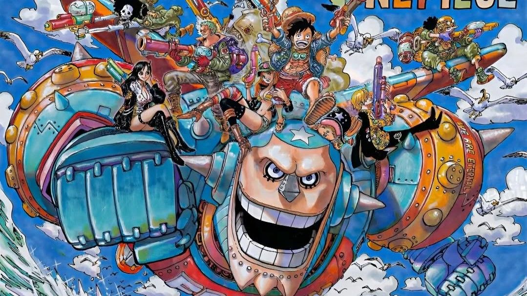 one piece color spread by Eiichiro Oda in honor of now retired Franky VA Kazuki Yao