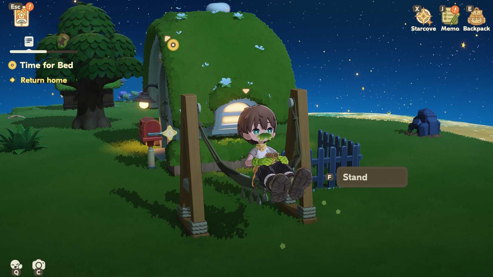 A player character on a swing in Petit Planet