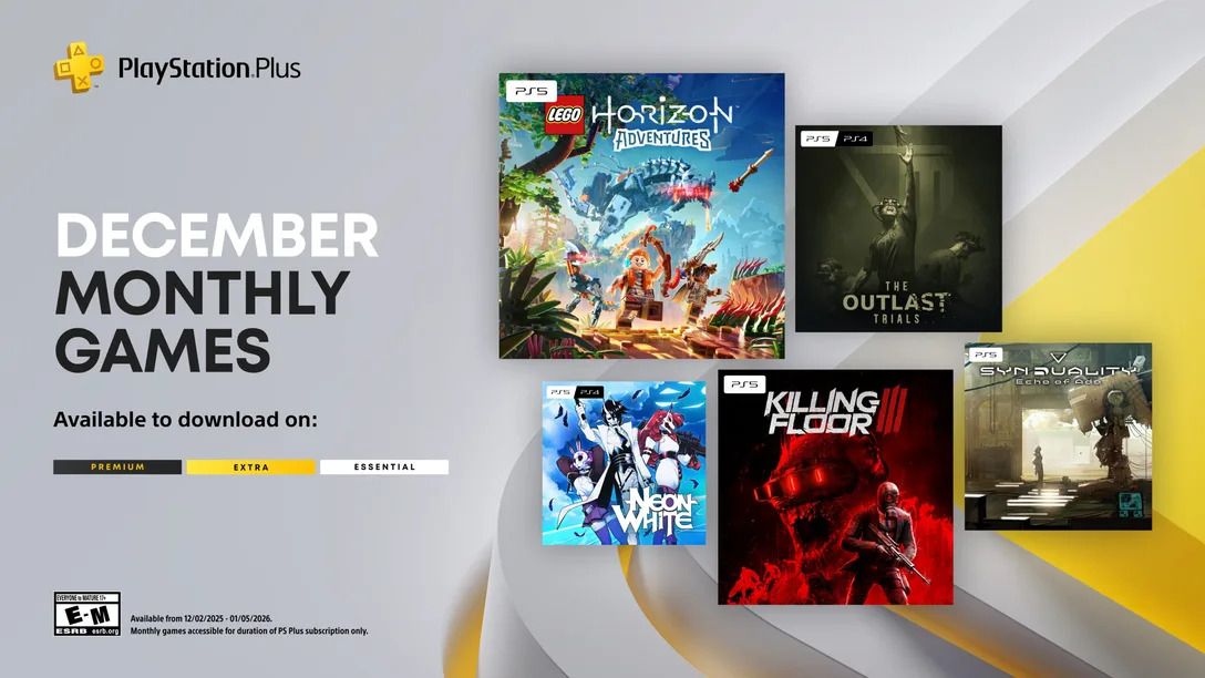 PlayStation Plus December 2025 lineup showing Lego Horizon Adventures and other titles