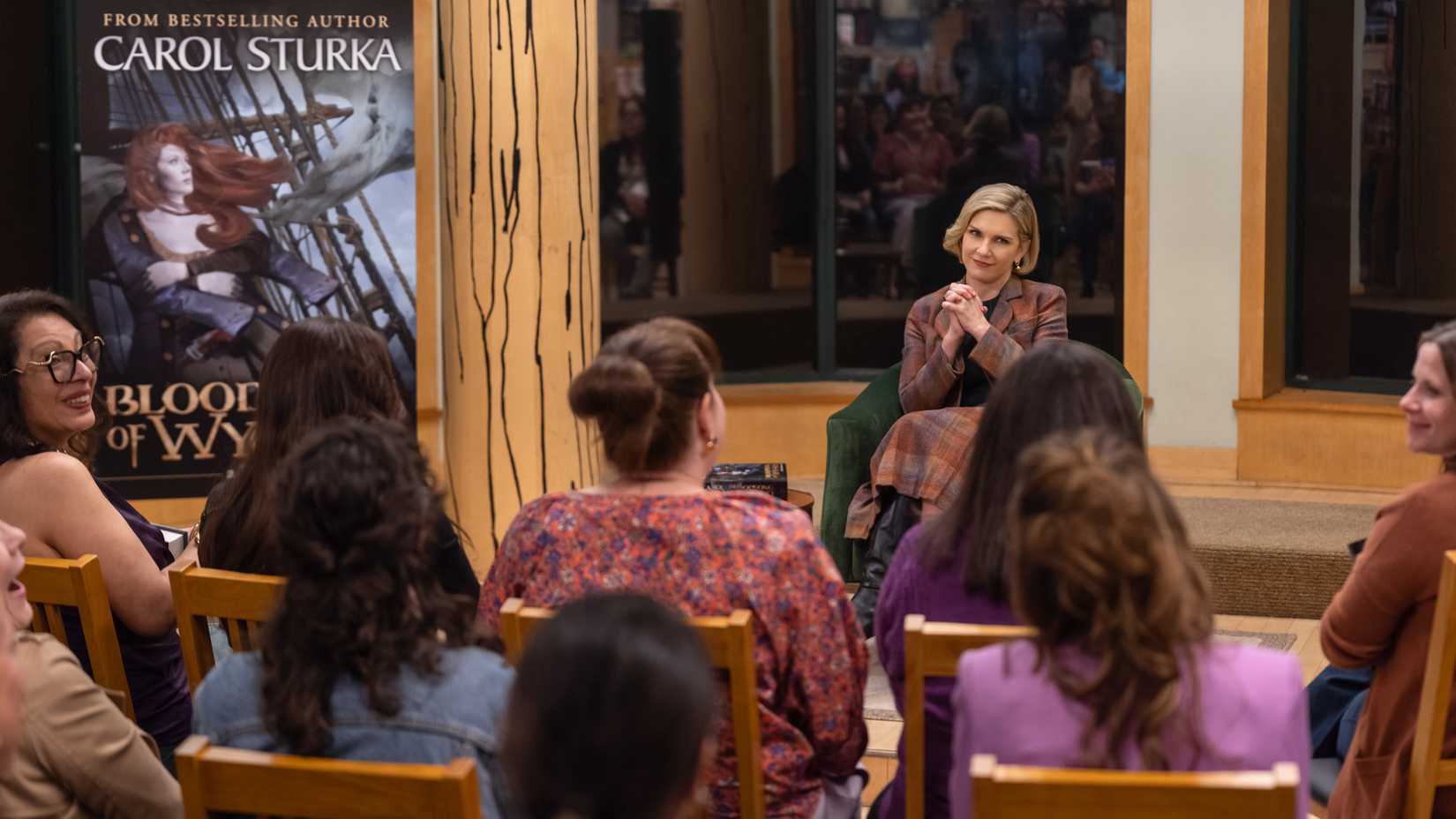 Carol speaks to a crowd during a book signing at Barnes & Noble.
