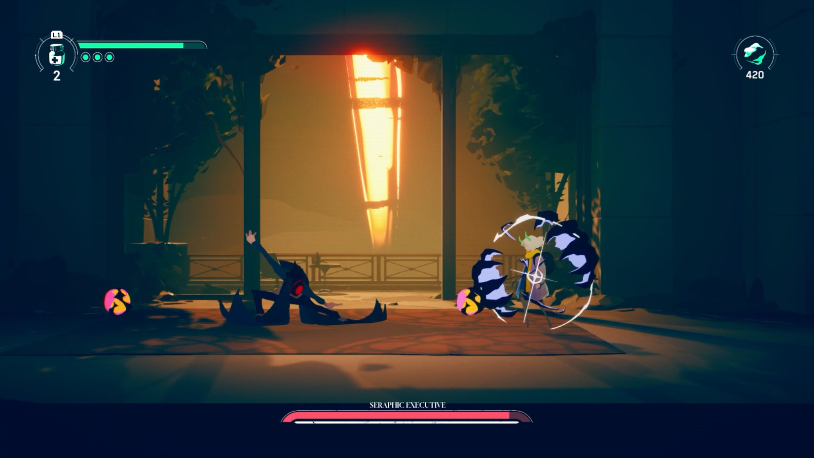 Luca battling a boss in Heart Machine's Metroidvania, Possessors