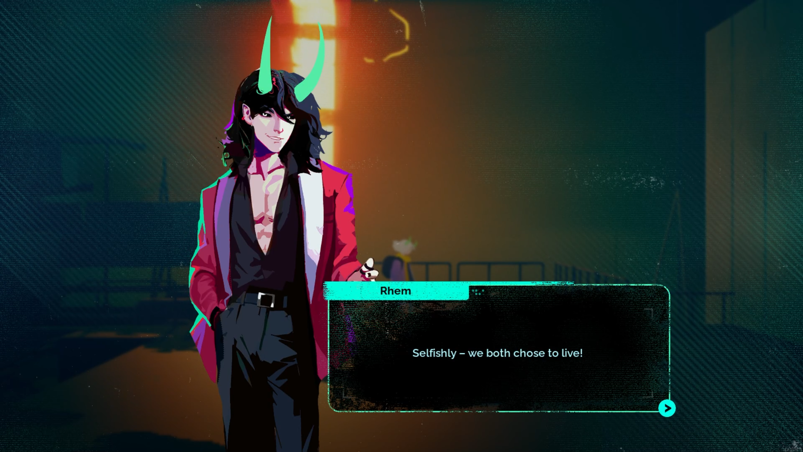 The demon Rhem speaking in a screenshot from Possessor(s).