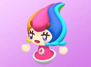A Kirby Air Riders License Card Sticker of a fairy with rainbow hair