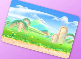 A Kirby Air Riders License Card Theme of a green hilly area