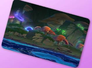 A Kirby Air Riders License Card Theme of a cave with mushrooms.