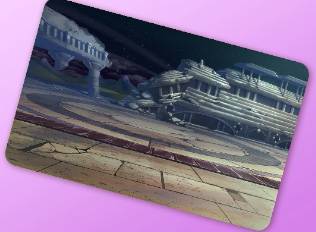 A Kirby Air Riders License Card Theme of some ruins at night