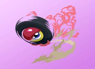 A Kirby Air Riders License Card Sticker of a wheel with one eye spinning out