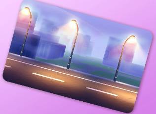 A Kirby Air Riders License Card Theme of a foggy street at night