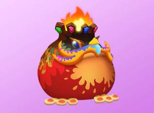 A Kirby Air Riders License Card Sticker of a fiery red fish-toad