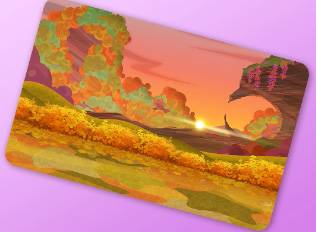 A Kirby Air Riders License Card of a autumn path