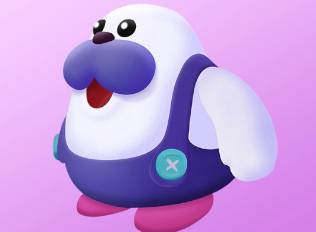 A Kirby Air Riders License Card Sticker of a seal-like creature in overalls