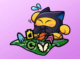 A Kirby Air Riders License Card Sticker of a cat bandit spreading out its wares