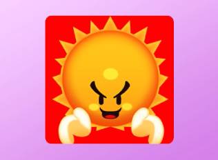 A Kirby Air Riders License Card Icon of a menacing smiling sun with hands
