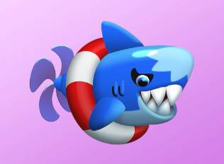 A Kirby Air Riders License Card Sticker of a shark wearing an inner tube