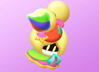 A Kirby Air Riders License Card Sticker of a person with paint-themed hair